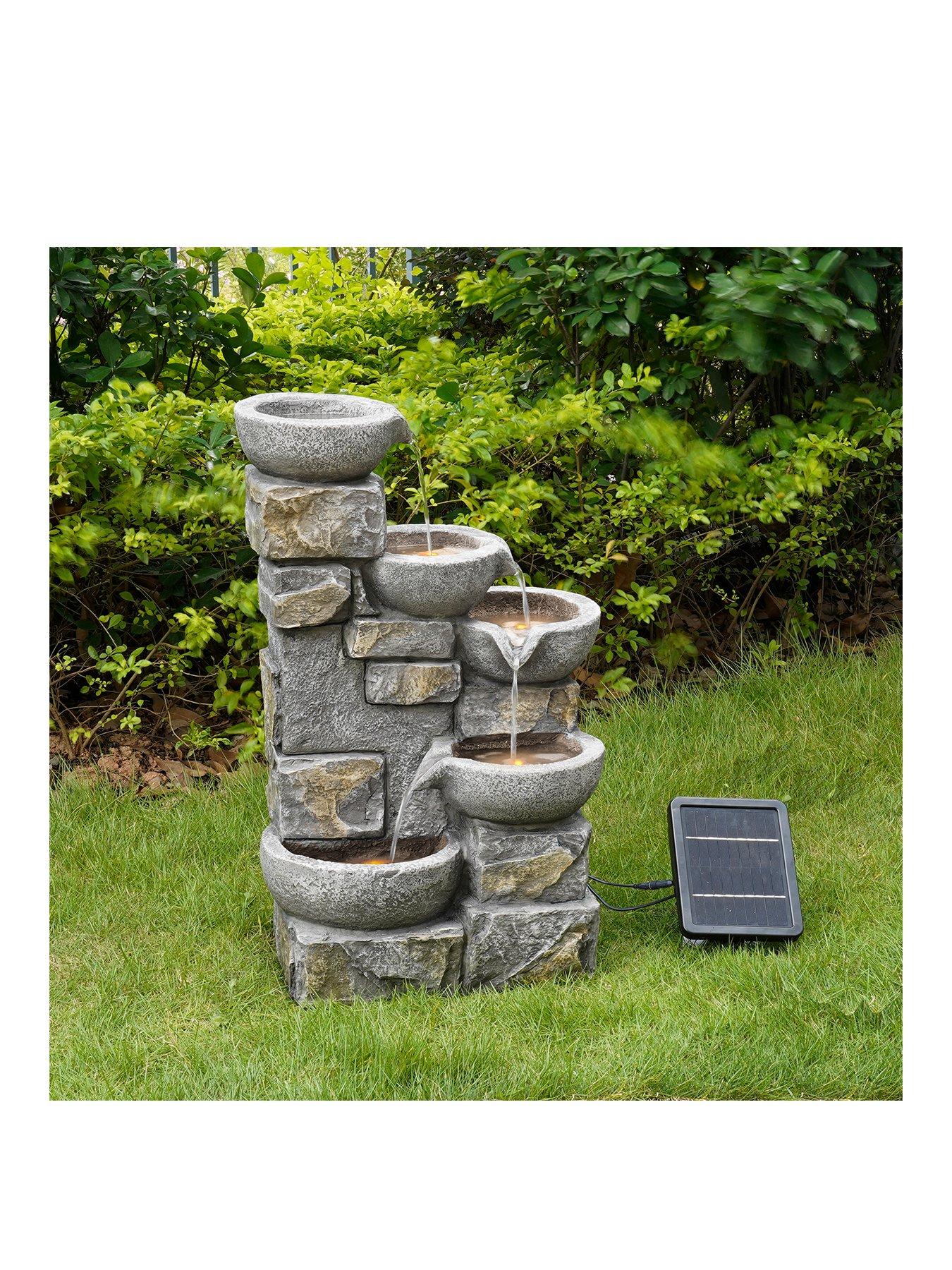 Teamson Home Solar Power Water Fountain Garden Stone Ornament With Light