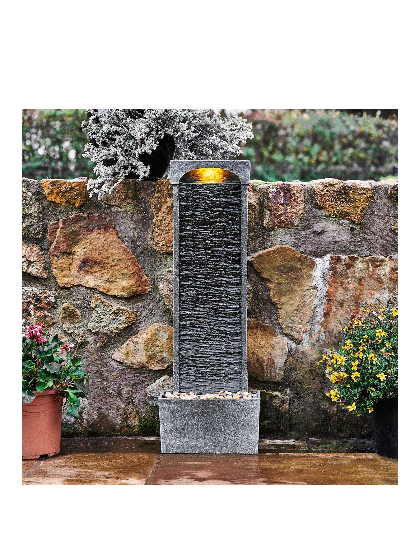 undefined Curved Water Fountain Indoor Conservatory Garden Slate With Lights
