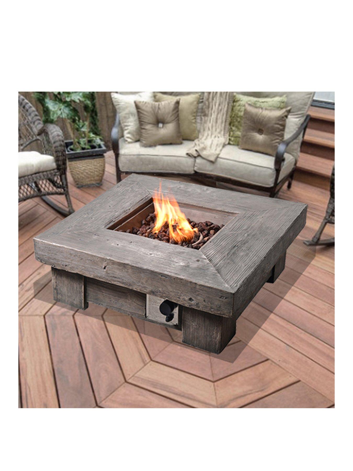 Image 1 of 6 of Teamson Home Gas Fire Pit Wooden With Lava Rock and Cover
