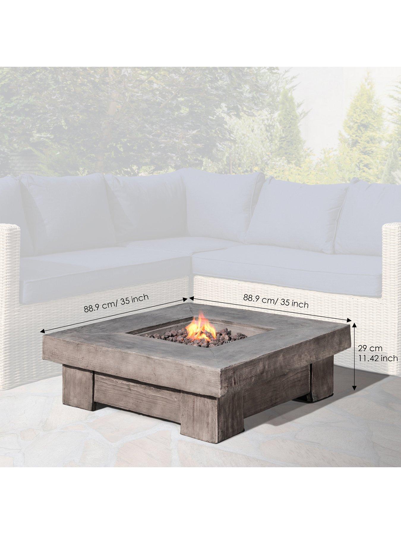 Image 2 of 6 of Teamson Home Gas Fire Pit Wooden With Lava Rock and Cover