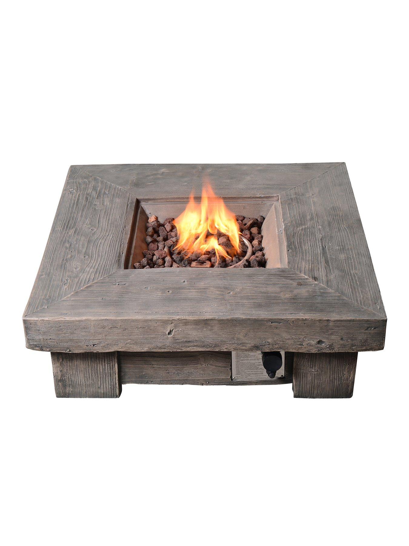 Image 3 of 6 of Teamson Home Gas Fire Pit Wooden With Lava Rock and Cover