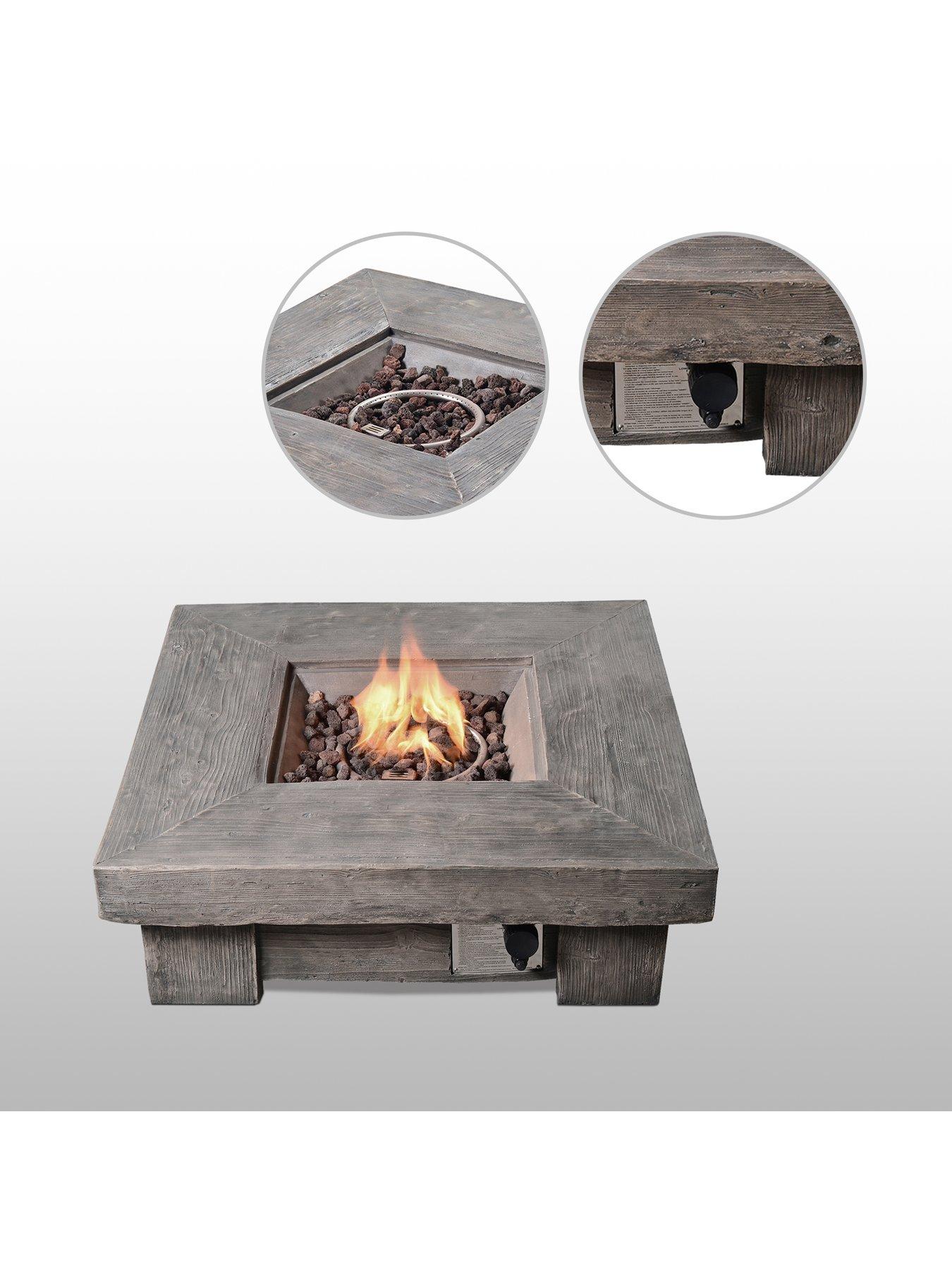 Image 5 of 6 of Teamson Home Gas Fire Pit Wooden With Lava Rock and Cover