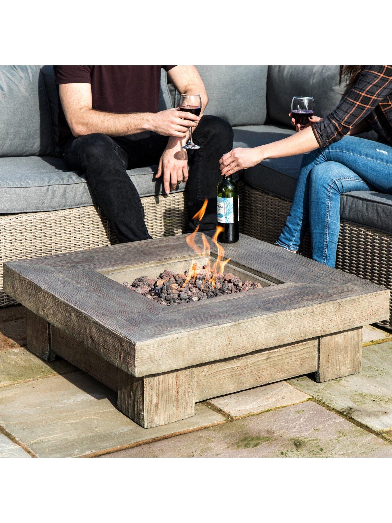Image 6 of 6 of Teamson Home Gas Fire Pit Wooden With Lava Rock and Cover