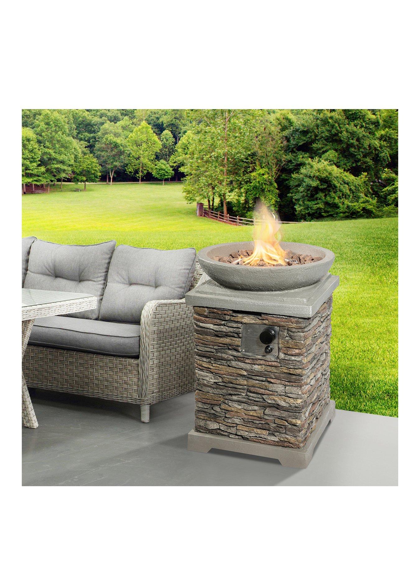 Teamson Home Gas Fire Pit Stone with Lava Rock