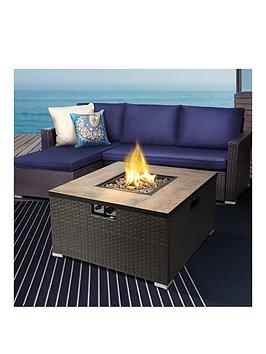 Teamson Home Peaktop Firepit Outdoor Gas Fire Pit Steel With Lava Rock & Cover