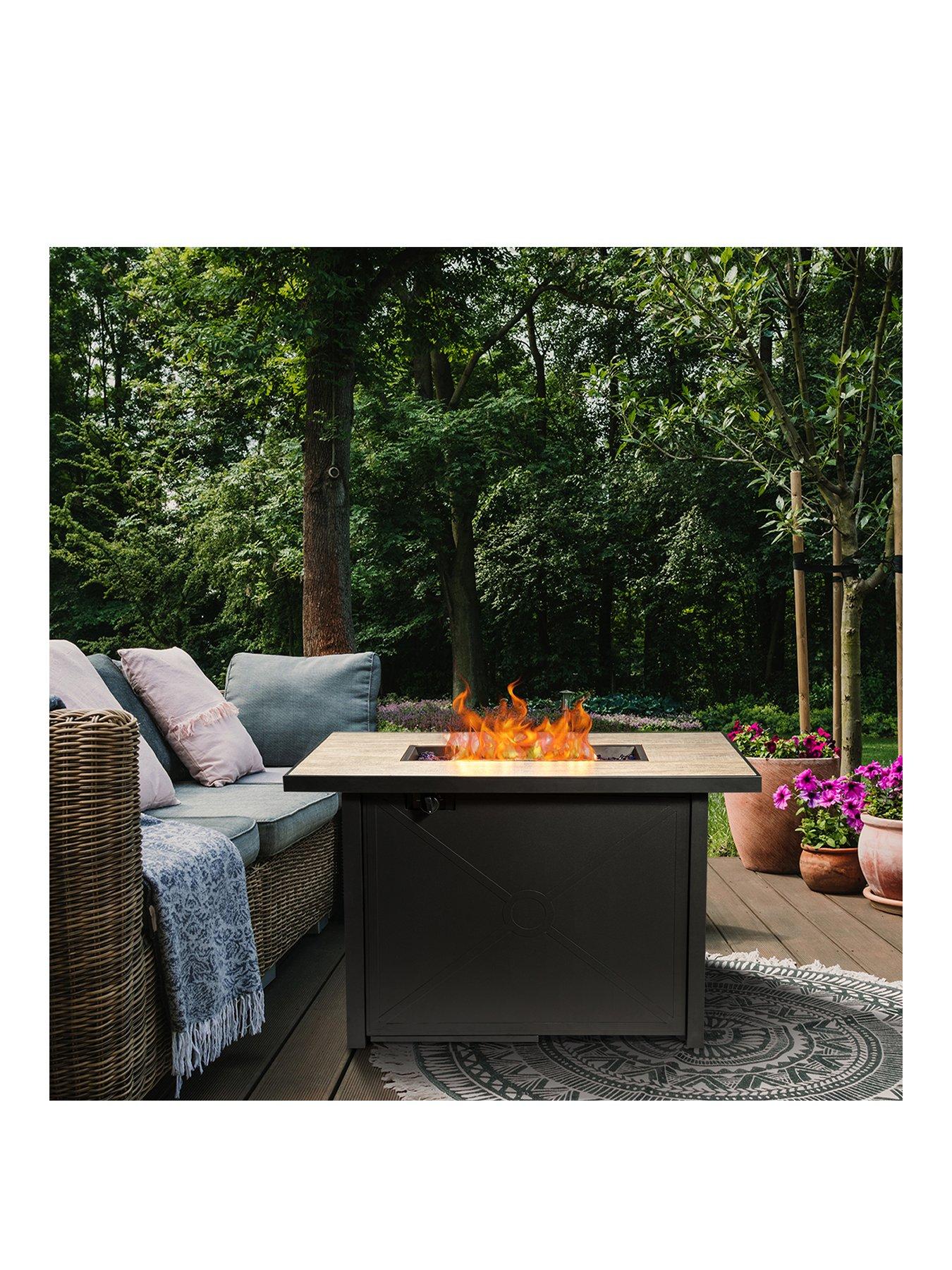 Product photograph of Teamson Home Peaktop Gas Fire Pit Steel With Glass Rocks Cover from very.co.uk