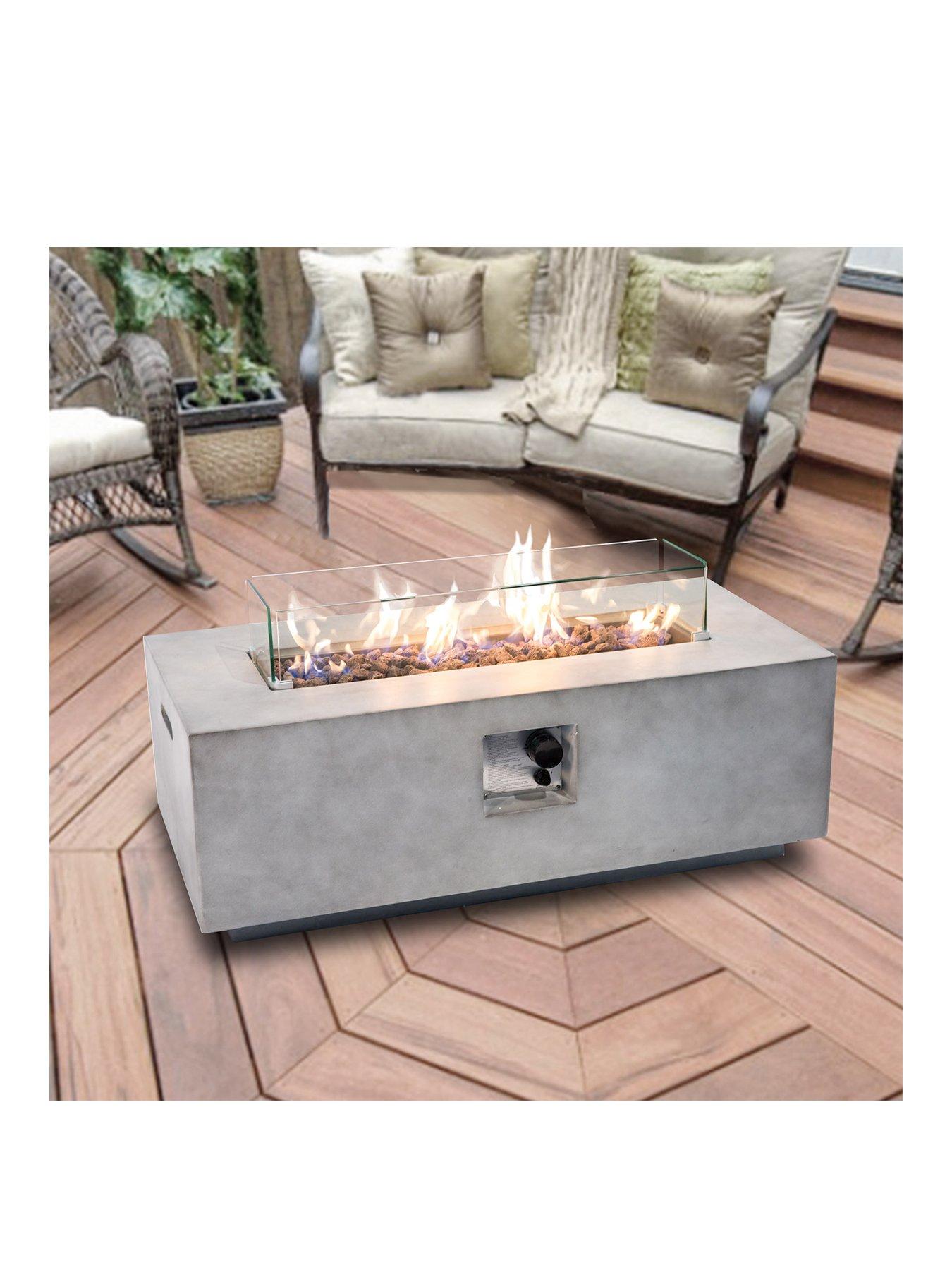 Teamson Home Peaktop Firepit Outdoor Gas Fire Pit Stone With Lava Rock And Cover