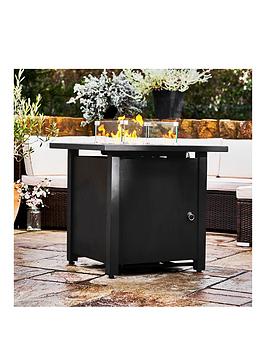 Teamson Home Outdoor Gas Fire Pit Metal With Glass Rocks Cover