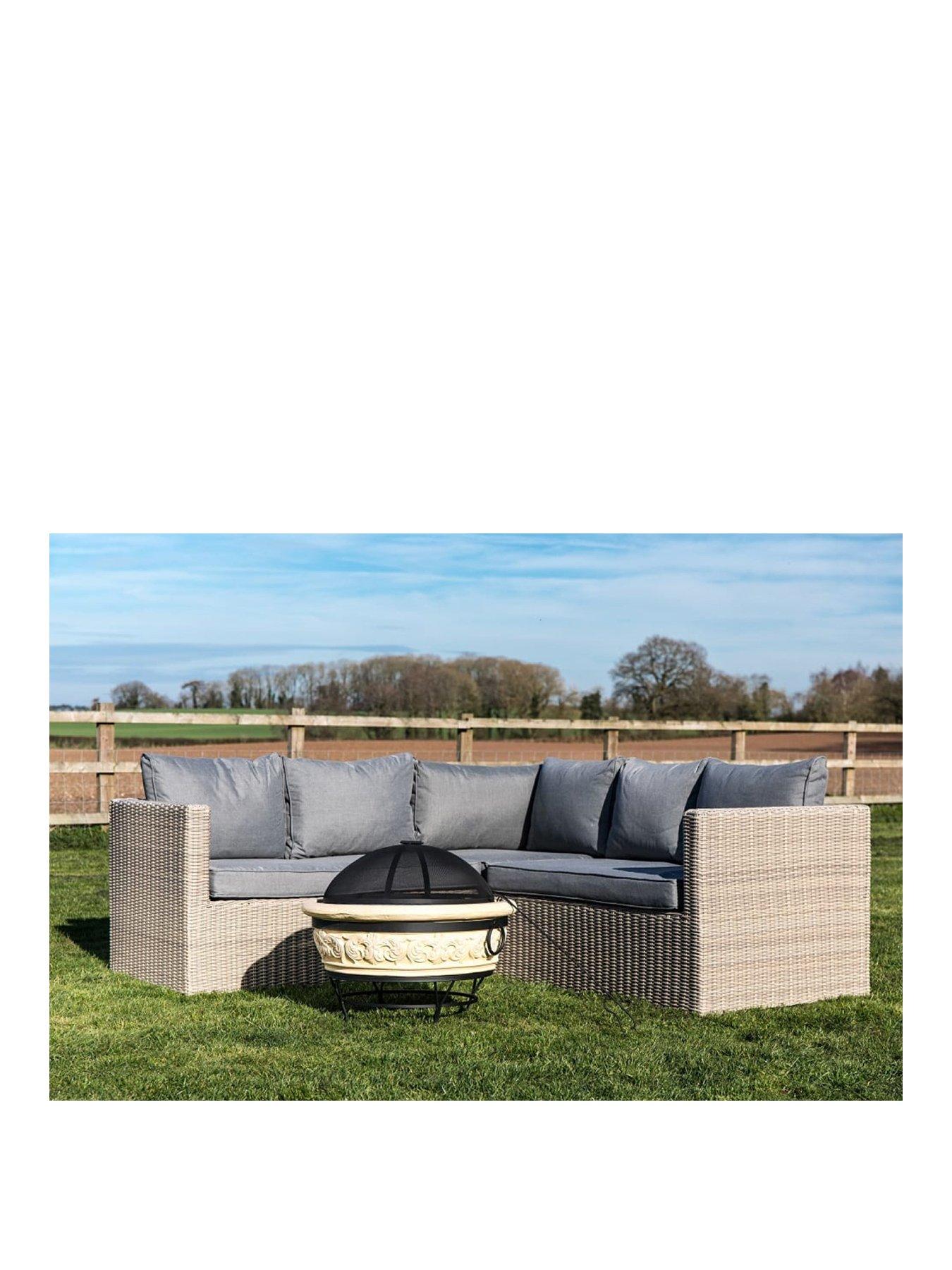 Product photograph of Teamson Home Wood Burning Fire Pit With Grill And Poker - Concrete Style from very.co.uk