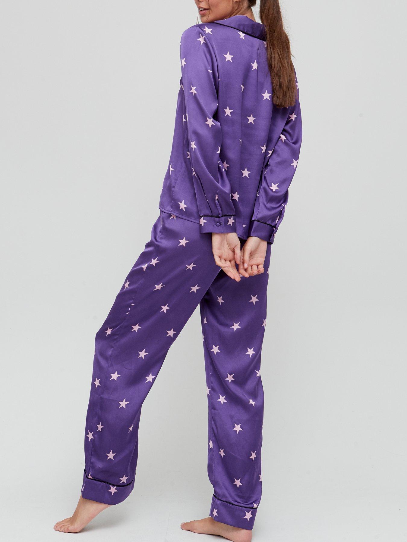 Nightwear & Loungewear Star Print Satin Pyjama Set - Violet Stars