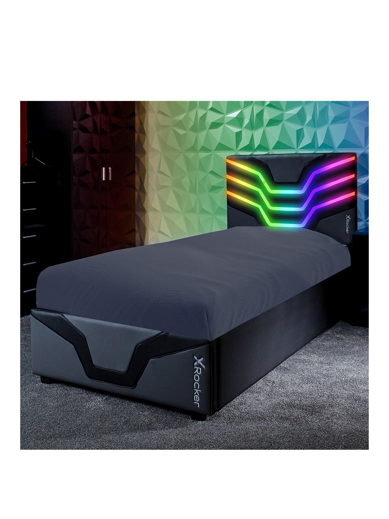 X Rocker Cosmos RGB LED Light Up Headboard Ottoman Single Bed very.co.uk