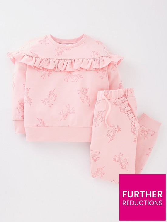 front image of mini-v-by-very-girls-unicorn-print-jog-set-pink