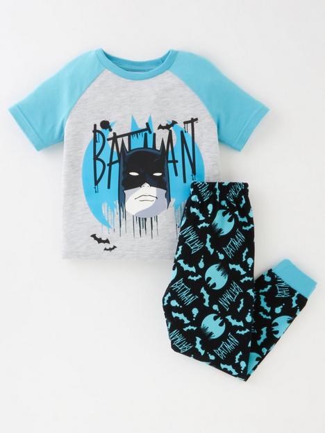 batman-boys-batman-logo-andnbspall-over-print-short-sleeve-pyjama-ndash-blue