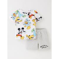 Boys Disney Mickey Mouse Printed T-Shirt And Shorts Set - Grey