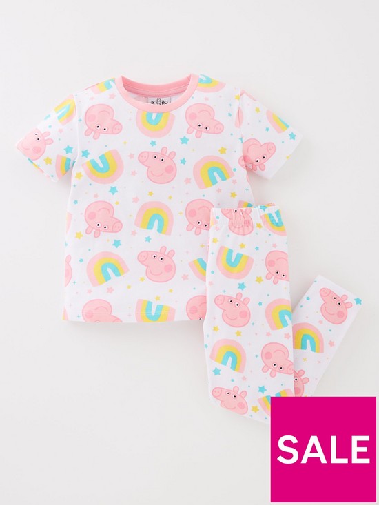 front image of peppa-pig-girls-peppa-pig-all-over-print-pj-set-white