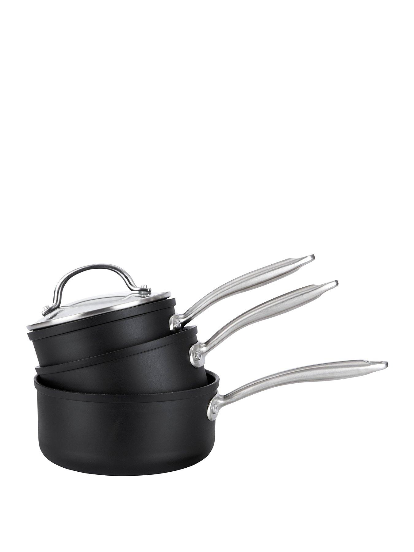 Product photograph of Prestige Scratch Guard Aluminium Non-stick Induction 3 Piece Saucepan Set With Lids from very.co.uk