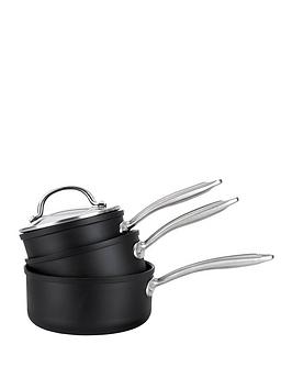 Product photograph of Prestige Scratch Guard Aluminium Non-stick Induction 3 Piece Saucepan Set With Lids from very.co.uk