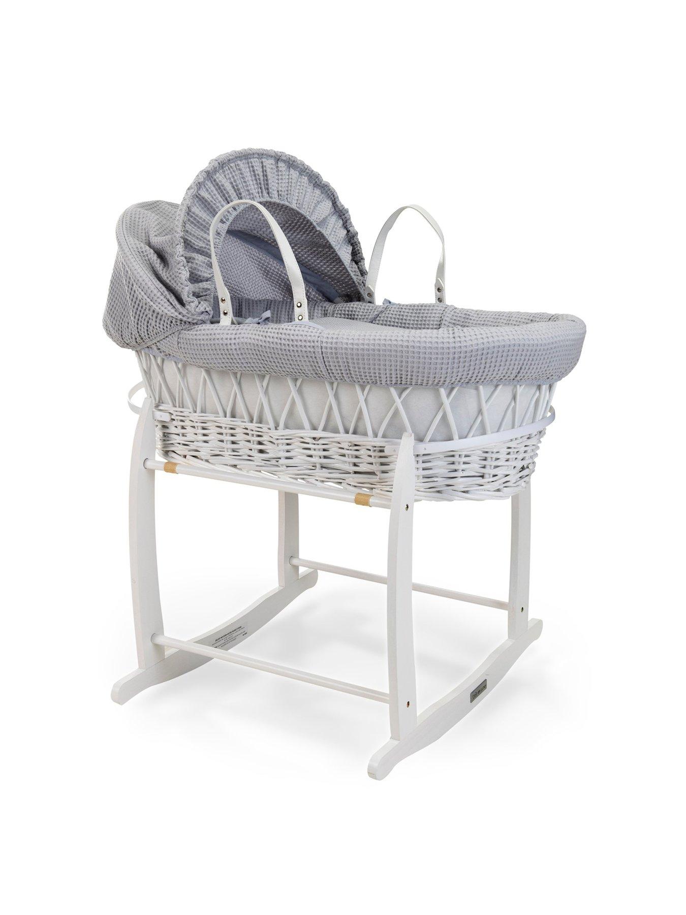 undefined Waffle White Wicker Moses Basket and Deluxe Rocking Stand - Grey