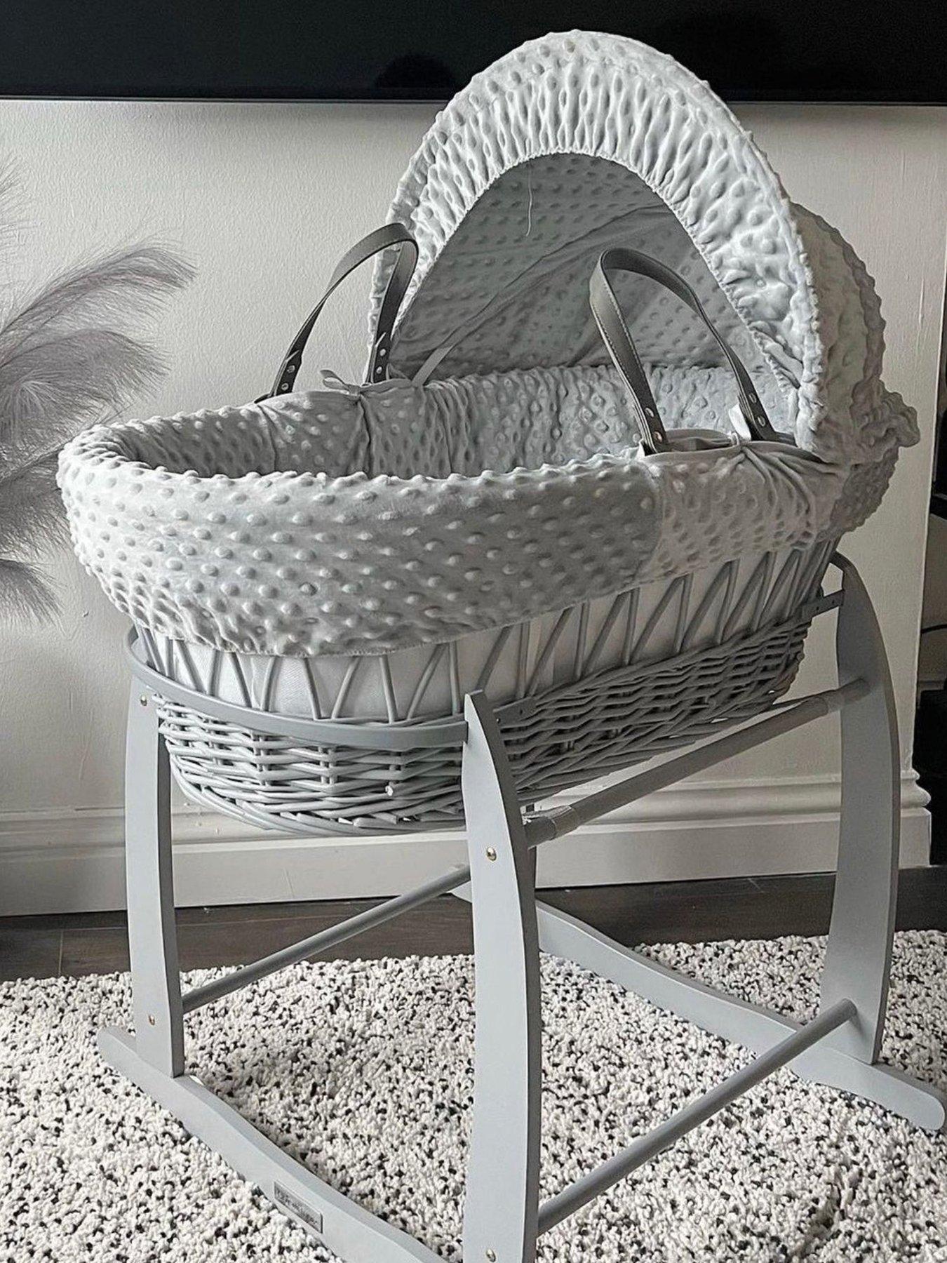 Clair De Lune Dimple Grey Wicker Moses Basket  &  Deluxe Rocking Stand - Grey