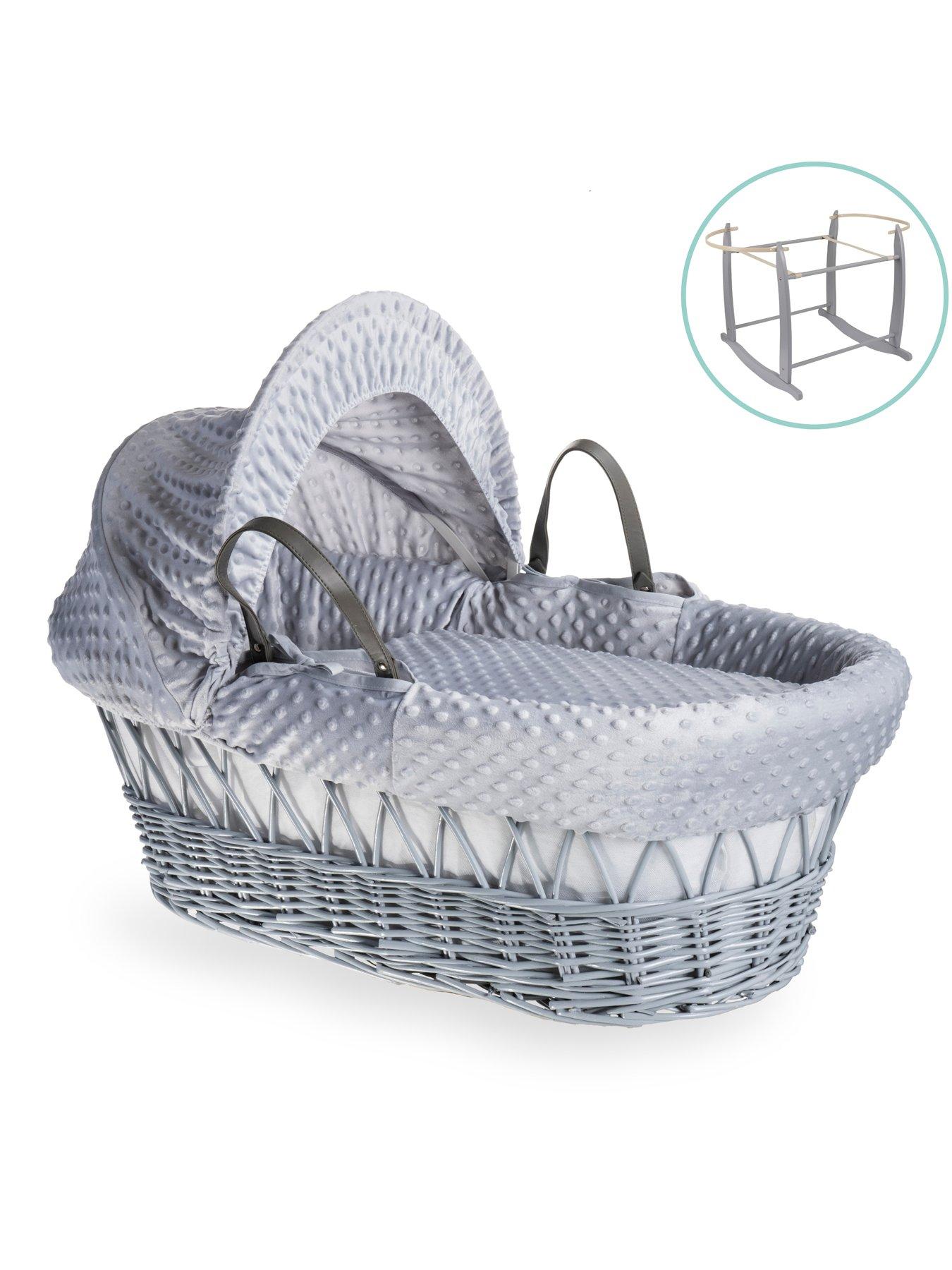 Clair De Lune Dimple Grey Wicker Moses Basket  &  Deluxe Rocking Stand - Grey