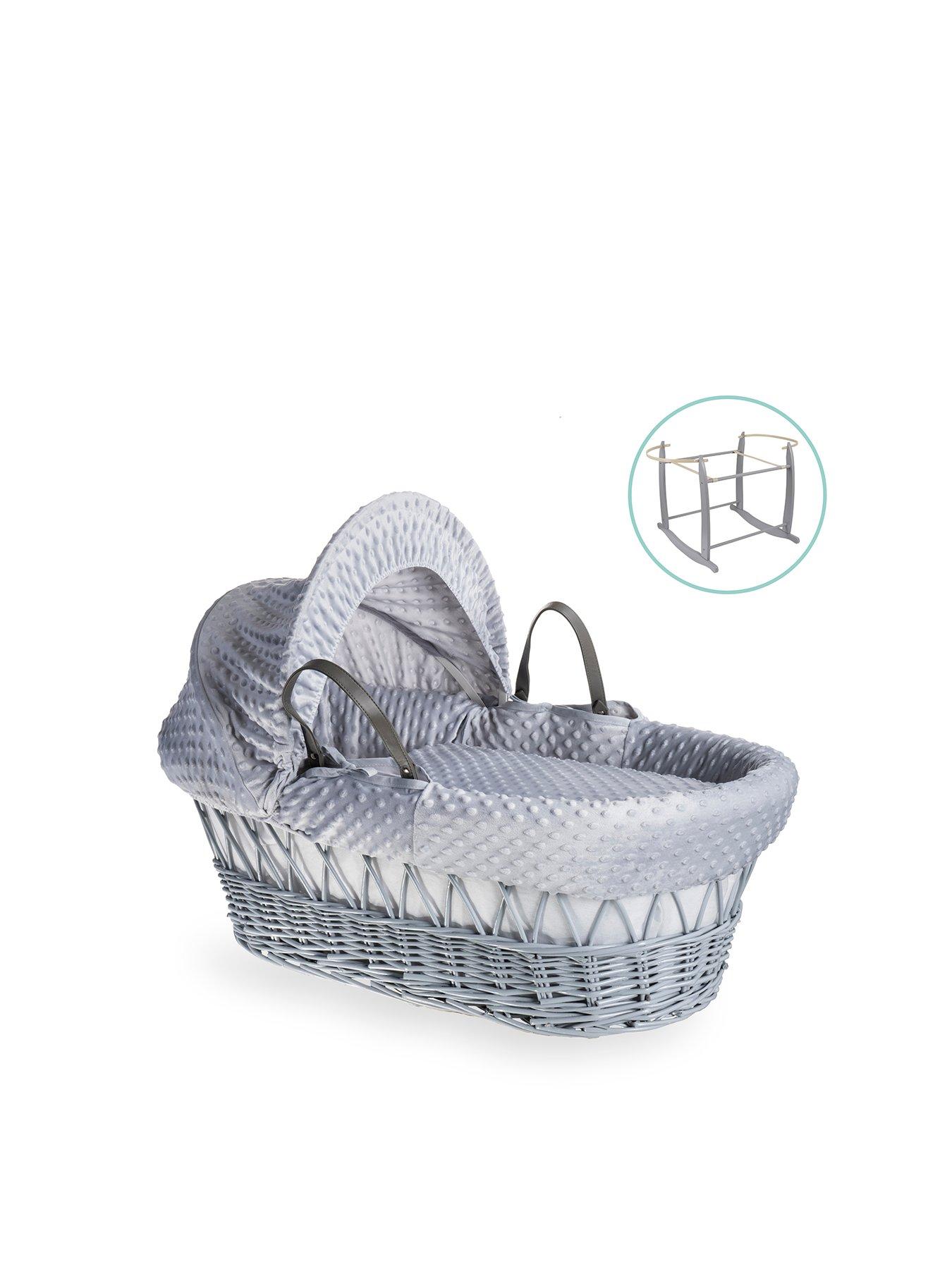 Image 1 of 6 of Clair De Lune Dimple Grey Wicker Moses Basket &amp; Deluxe Rocking Stand - Grey