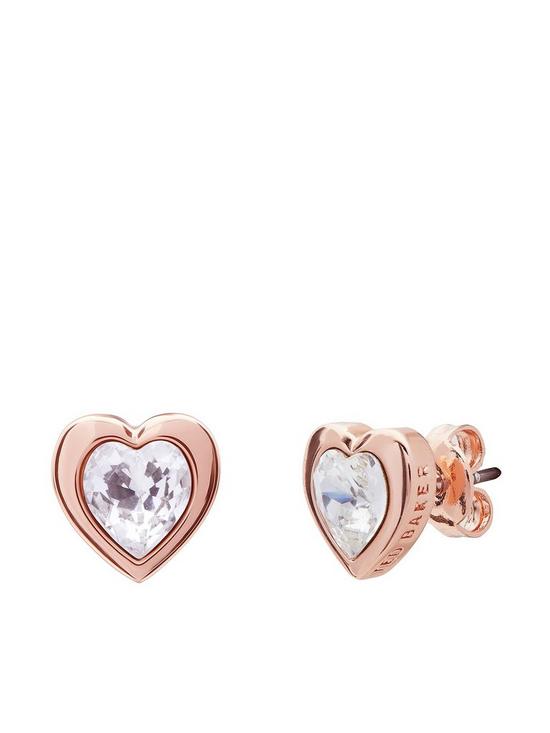 front image of ted-baker-hannbspcrystal-heart-earrings--nbsprose-gold