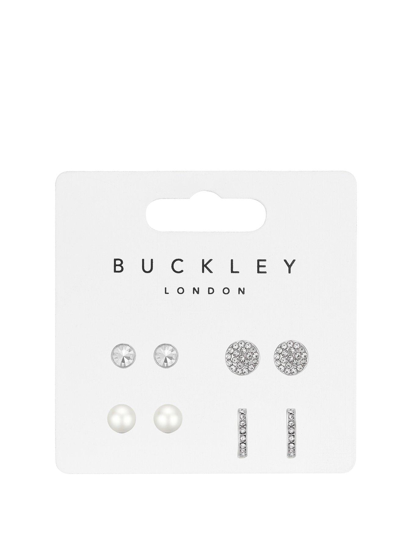 Product photograph of Buckley London Rhodium 4-piece Stud Earring Pack from very.co.uk