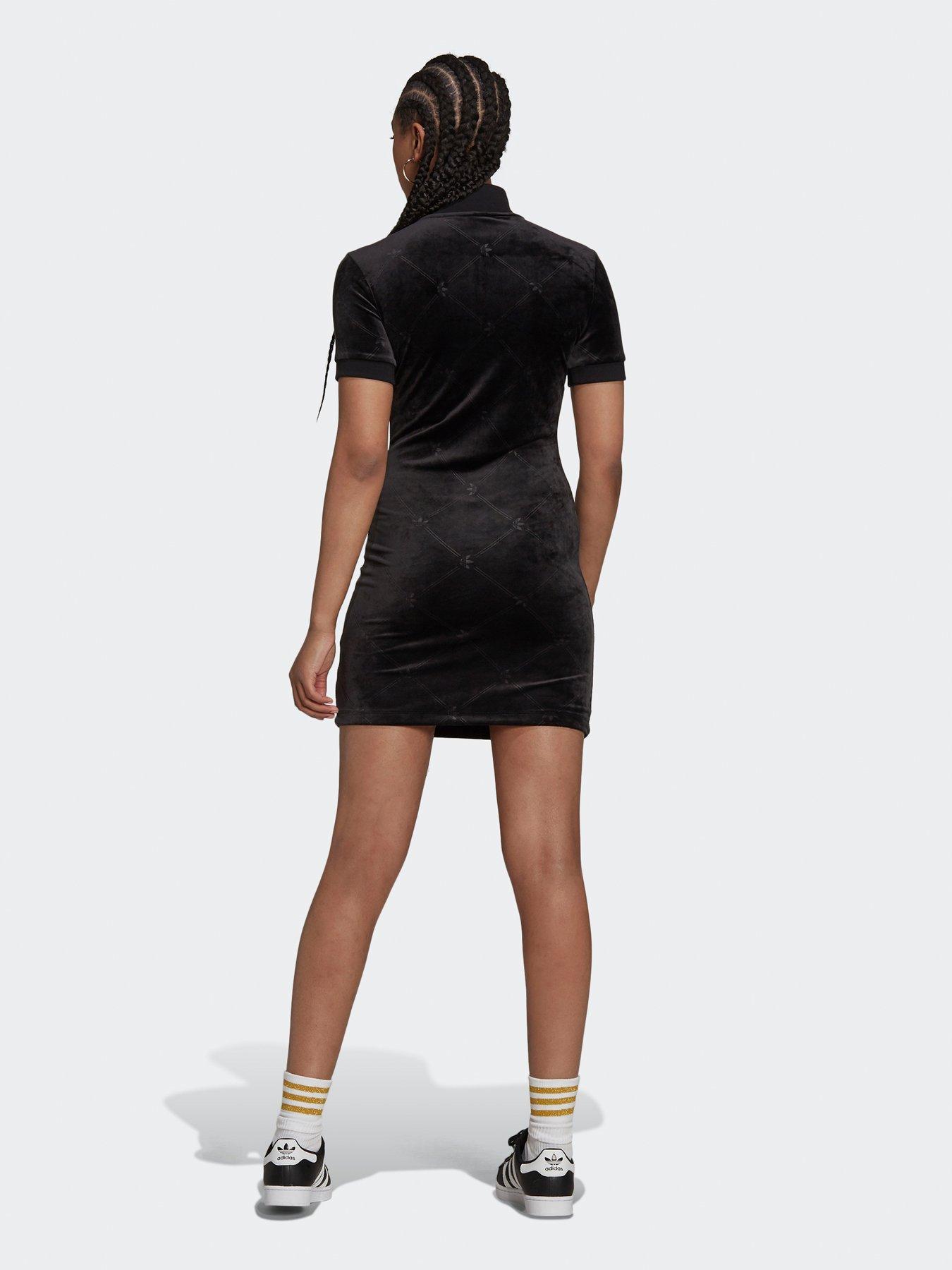 Short Dress With Collar In Velvet With Embossed