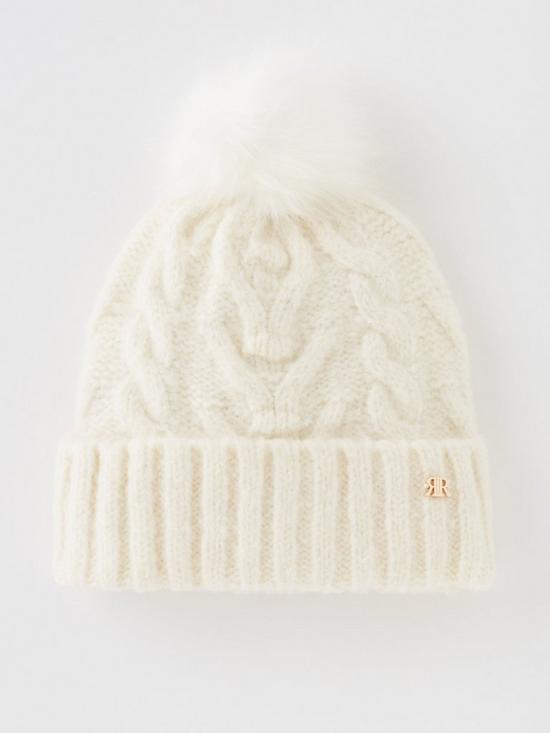 front image of river-island-cable-knit-bobble-beanie-cream