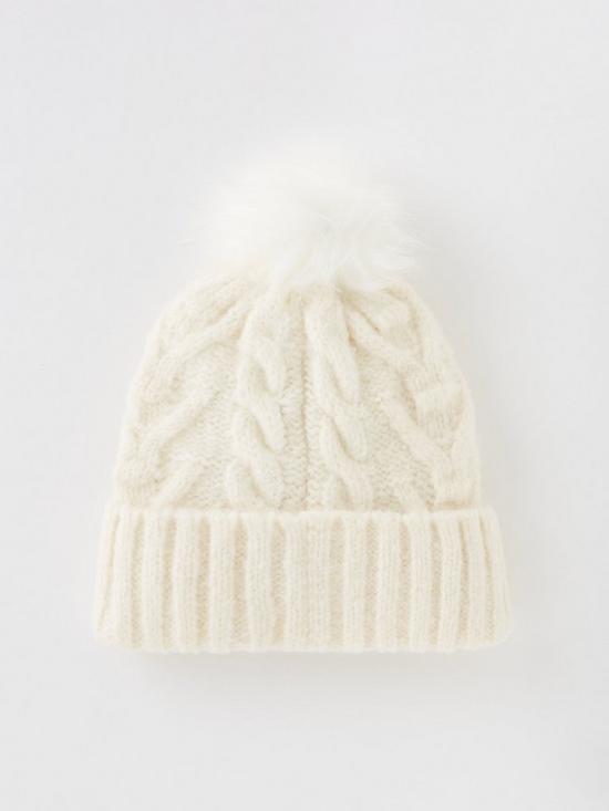 back image of river-island-cable-knit-bobble-beanie-cream