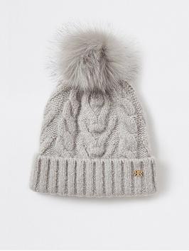 river-island-cable-knit-bobble-beanie-grey