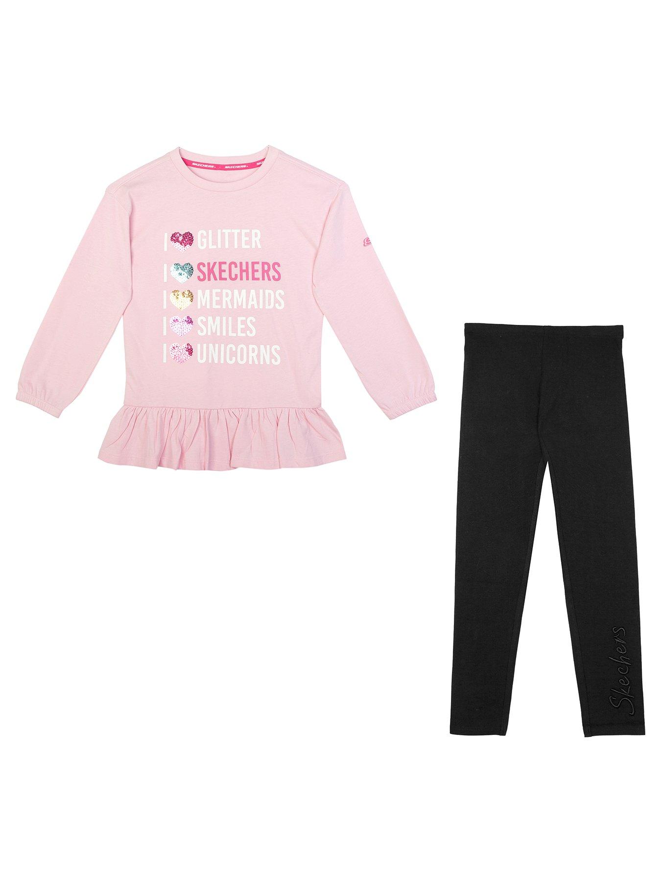 Kids Younger Girls Heart Print Long Sleeve T-shirt And Legging Set - Pink/black