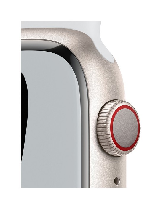 stillFront image of apple-watch-nike-series-7-gps-cellular-45mm-starlight-aluminium-case-with-pure-platinumblack-nike-sport-band