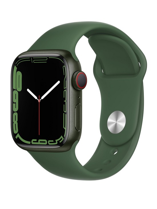 front image of apple-watch-series-7-gps-cellular-41mm-green-aluminium-case-with-clover-sport-band