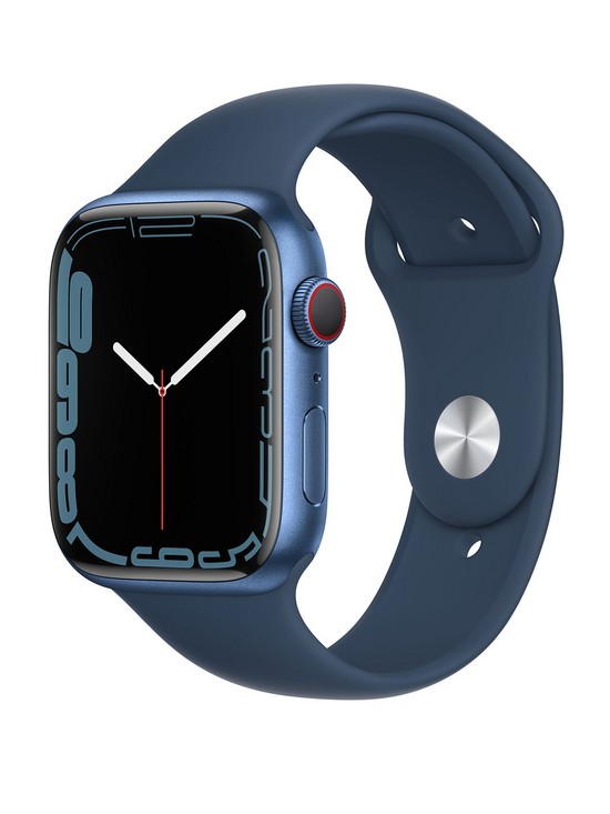 front image of apple-watch-series-7-gps-cellular-41mm-blue-aluminium-case-with-abyss-blue-sport-band