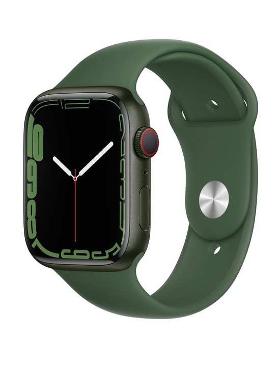 front image of apple-watch-series-7-gps-cellular-45mm-green-aluminium-case-with-clover-sport-band
