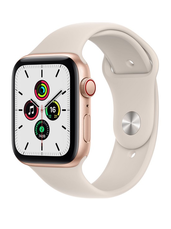 front image of apple-watch-se-gps-cellular-44mm-gold-aluminium-case-with-starlight-sport-band