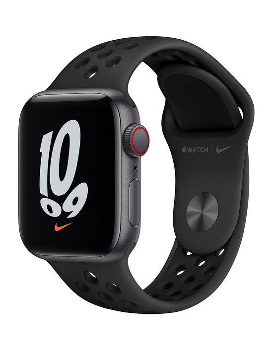 front image of apple-watch-nike-se-gps-cellular-40mm-space-grey-aluminium-case-with-anthraciteblack-nike-sport-band