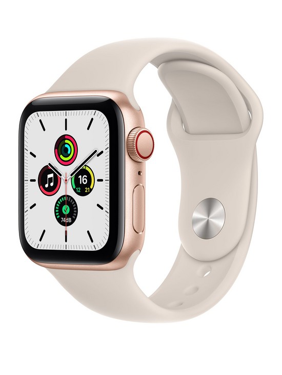 front image of apple-watch-se-gps-cellular-40mm-gold-aluminium-case-with-starlight-sport-band