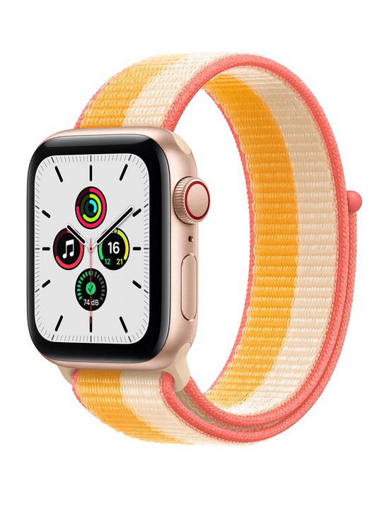 front image of apple-watch-se-gps-cellular-40mm-gold-aluminium-case-with-maizewhite-sport-loop