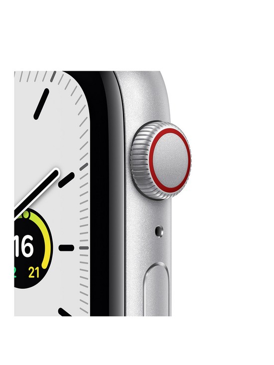 stillFront image of apple-watch-se-gps-cellular-44mm-silver-aluminium-case-with-abyss-bluemoss-green-sport-loop