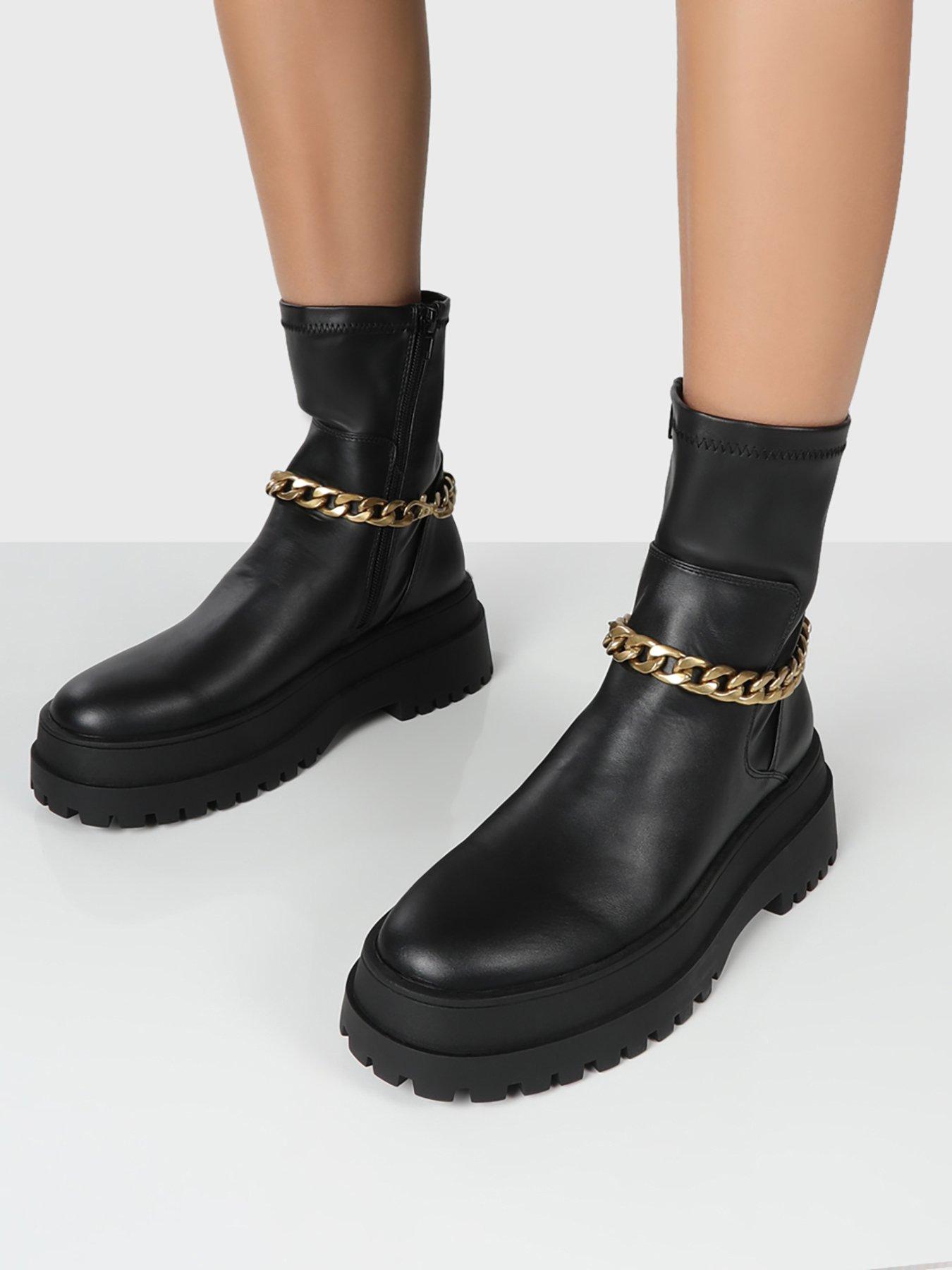  Tessa Chain Ankle Boots - Black