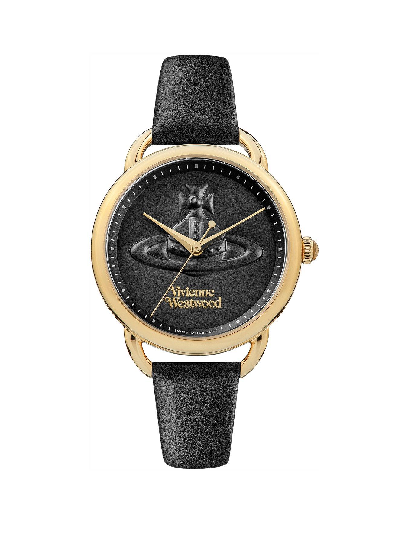 Product photograph of Vivienne Westwood Ladies Carnaby Leather Watch - Black from very.co.uk