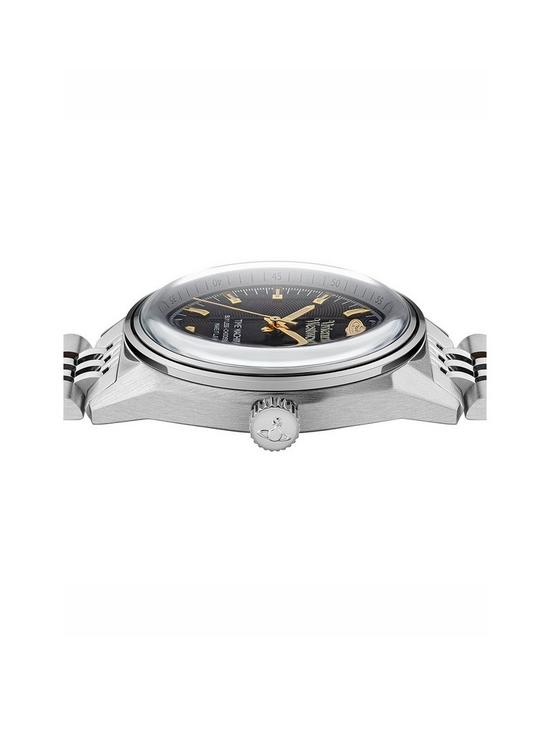 stillFront image of vivienne-westwood-mensnbspsydenhamnbspquartz-watch-with-black-dial-amp-stainless-steel-bracelet