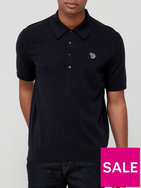 front image of ps-paul-smith-zebra-logo-knitted-polo-shirt--nbspnavy