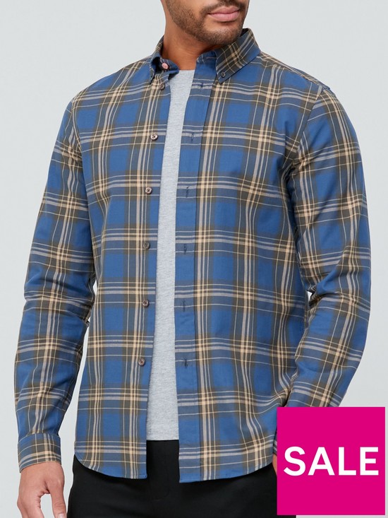 front image of ps-paul-smith-check-print-shirt-blue