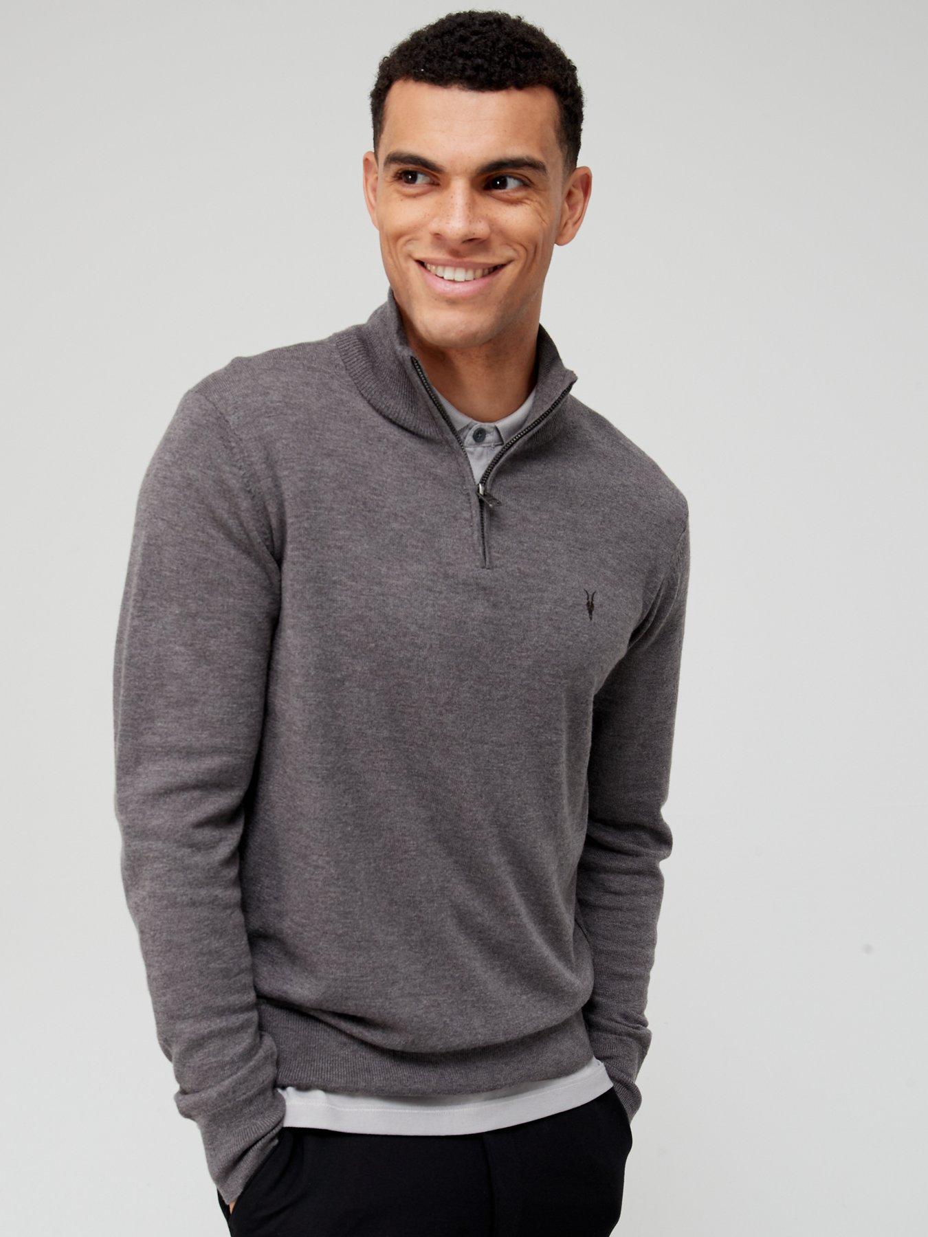 AllSaints Kilburn Quarter Zip Knitted Jumper - Grey
