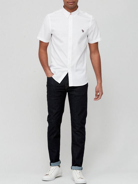 stillFront image of ps-paul-smith-zebra-badge-short-sleeve-tailored-fit-shirt-white