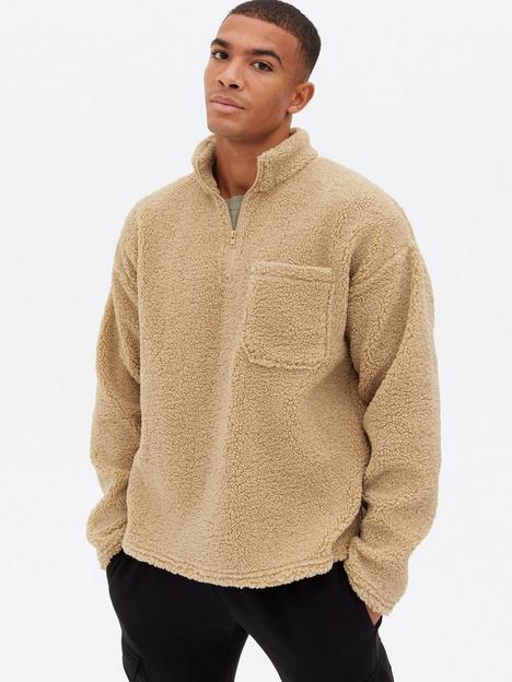 new-look-camel-teddy-zip-high-neck-sweatshirt