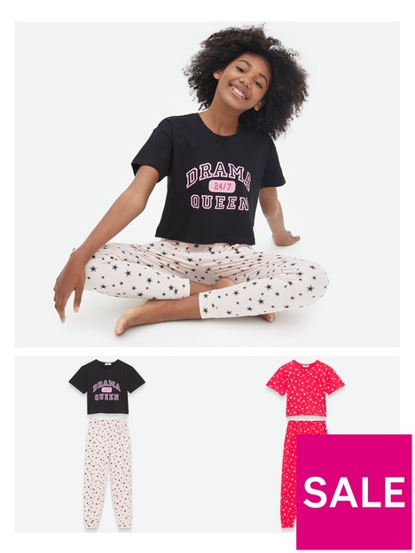 new-look-915-girlsnbspstar-jogger-pyjama-sets-whitered